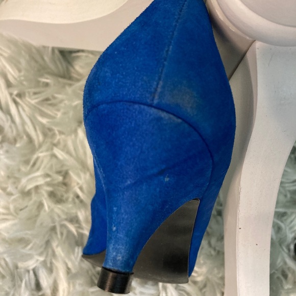 Vintage Glorious Blue Suede Kitten Heel Shoes - Picture 6 of 8